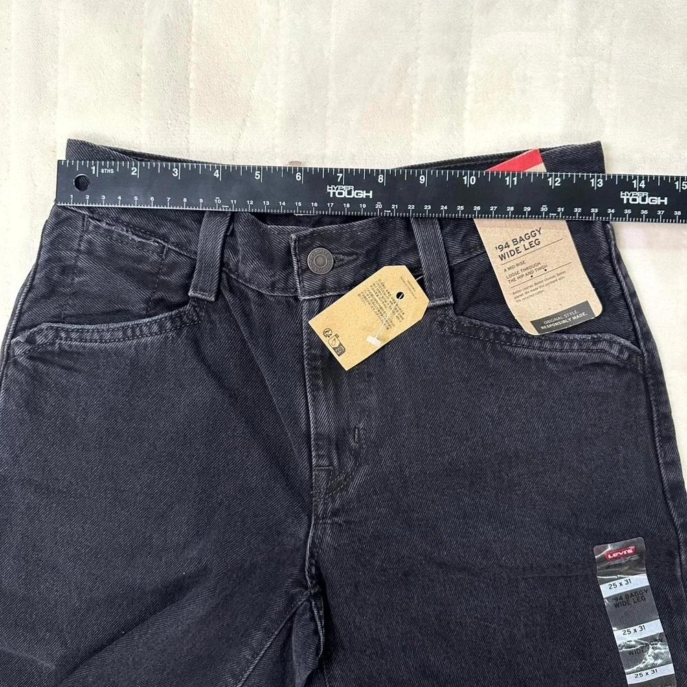 Levi's '94 Baggy Wide Leg Jeans 25 x 31 • NWT • Black Denim • Mid Rise - Picture 6 of 8